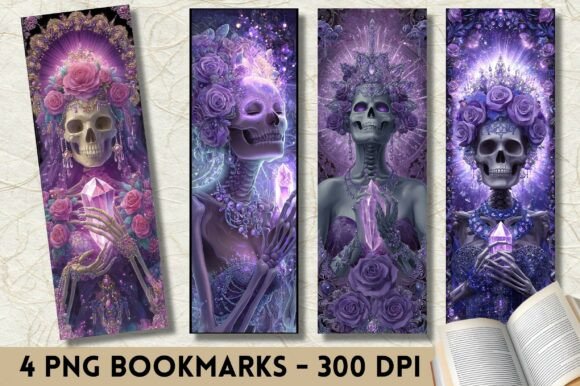 Download Gothic Skull Crystal Rose Dark Bookmark - Crystal Collection