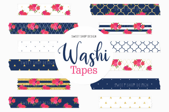 Download Digital Washi Indigo Pink Flowers - Indigo Collection