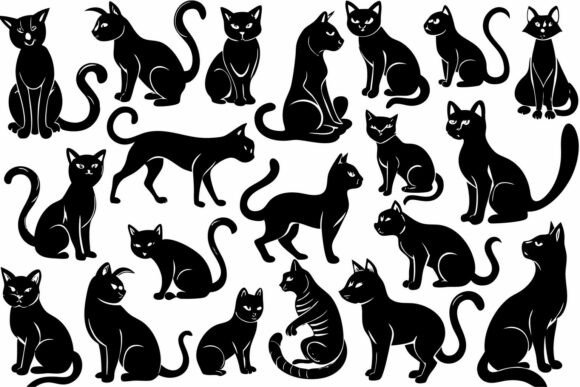 Download Black Cat Silhouettes in Various Poses - Black cat silhouette Collection