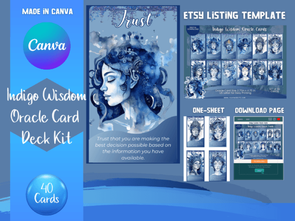 Download Indigo Wisdom Oracle Card Canva Template - Indigo Collection