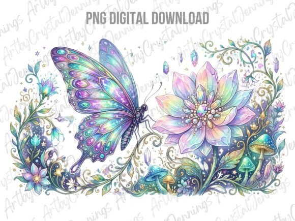 Download Crystal Butterfly Flower Clipart PNG - Crystal Collection